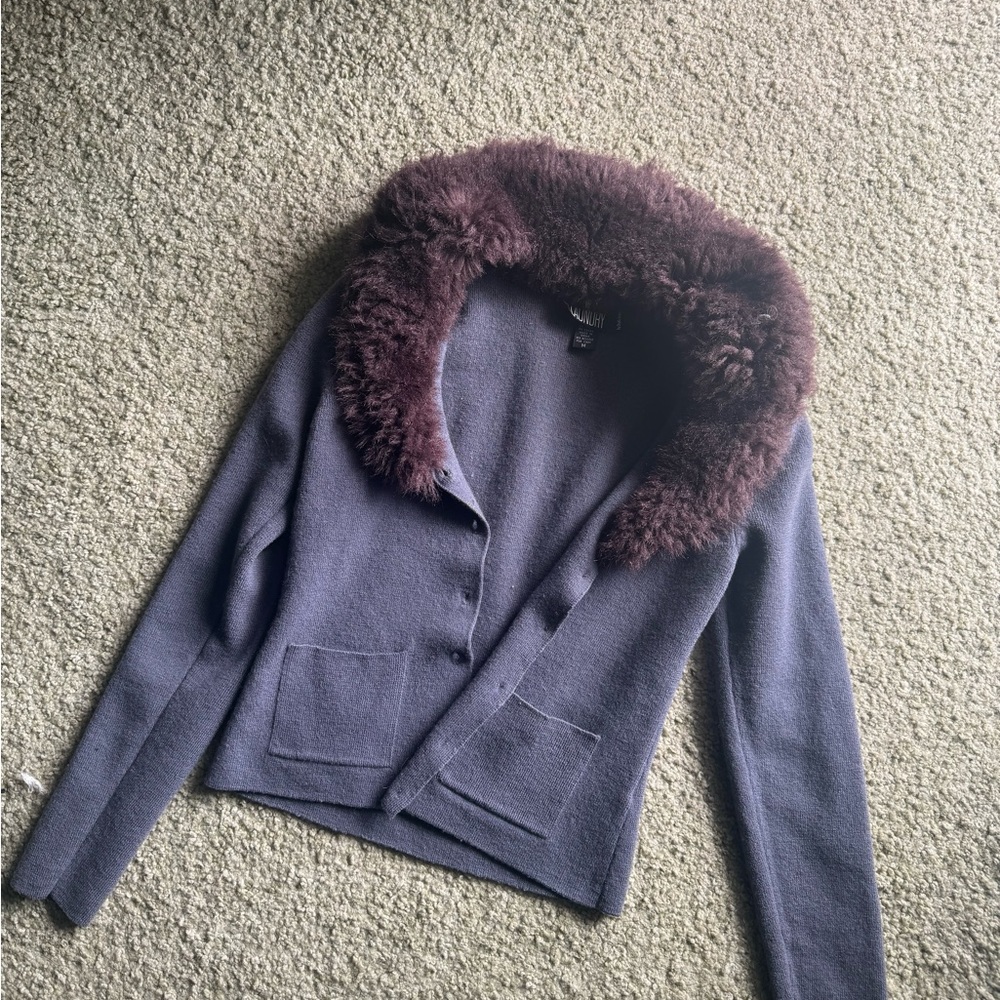 Women's Purple Sweater with Faux Fur Collar